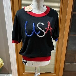 Women’s USA short sleeve black  sweater- size small NWT